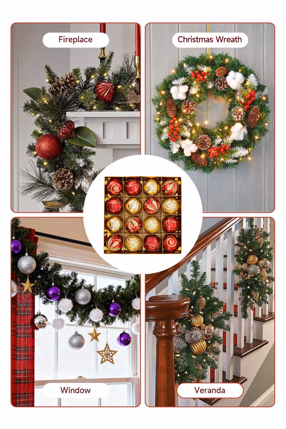 Living and Home 16-Piece Multicolour Glass Christmas Bauble Ornament Set with Geometric Spiral, Diamond and Wave Designs – 2