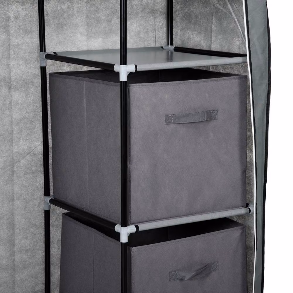 EONLION Portable Grey Clothes Wardrobe with Roll Shutter and Integrated Drawers – 2