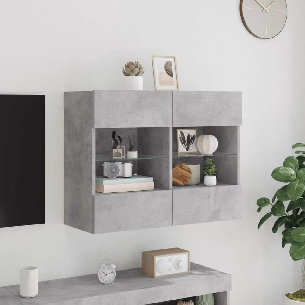 Berkfield Home Modern TV Wall Cabinet with LED Lights in Concrete Grey, W: 78.5 cm, D: 30 cm, H: 60.5 cm – 3