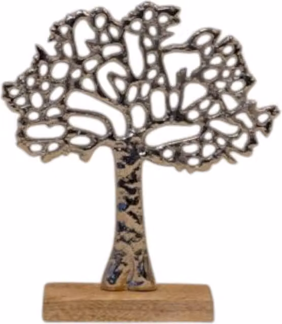 Four Candle Silver Tree of Life Ornament with Wooden Base, Height: 22 cm – 2
