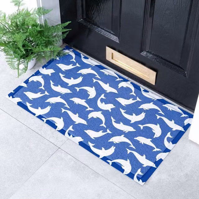 Artsy Mats Dolphin Doormat in Blue, W: 70 cm, D: 40 cm – 1