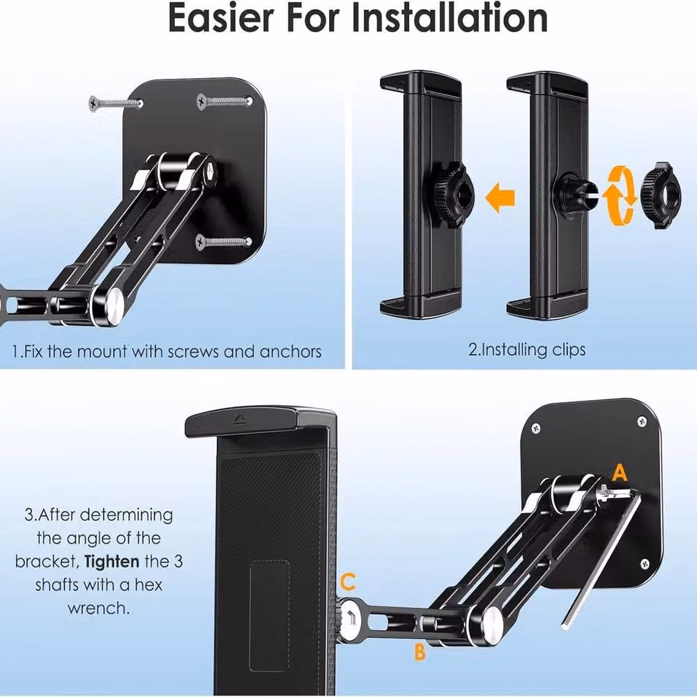 FLAVORA Extendable Tablet Wall Mount Holder in Black – 4