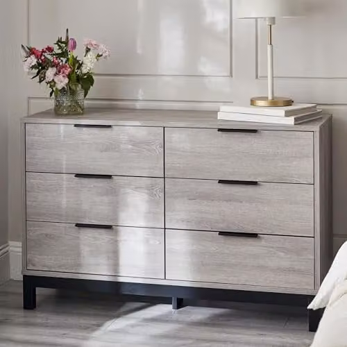 Julian Bowen Bali 6 Drawer Wide Chest in Grey Oak, W/D/H: 120 x 40 x 77 cm