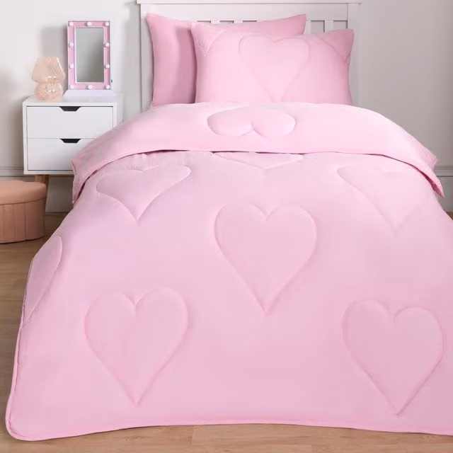 OHS Pink Heart Bedding Set with 7.5 TOG Coverless Duvet and Pillowcase, Double – 1