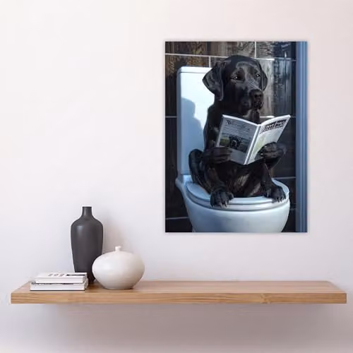 Artery8 Black Labrador Reading on Toilet Funny Dog Lover Bathroom Wall Art Poster Print, Multicolour, 46 x 61 cm – 4