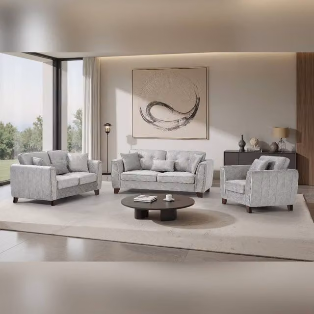 Comfy Living Ltd Modern Grey Microfibre Upholstered Seating Collection Including 3 Seater Sofa, 2 Seater Sofa and Armchair