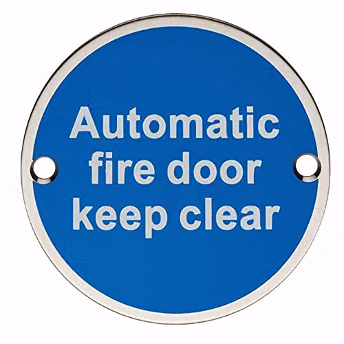Loops Automatic Fire Door Keep Clear Plaque in Brushed Satin Stainless Steel, 7.6 cm Diameter – 1