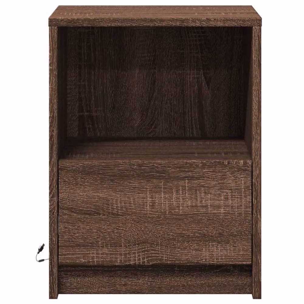Berkfield Home Modern Bedside Cabinet with Integrated LED Lights in Brown Oak – 5