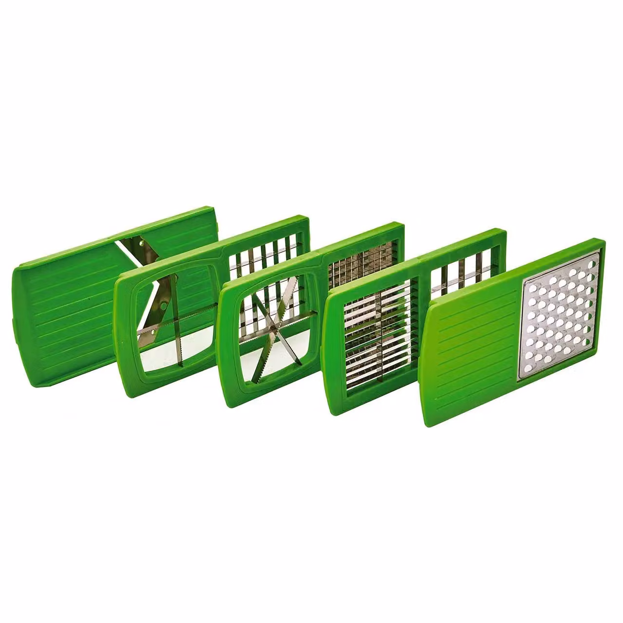 mysmartbuy 8-in-1 Slicing and Chopping Set with Mandoline, Grater, 6 Push-Through Food Cutters and Storage Container, White and Green, W/D/H: 31.5 x 14 x 11.5 cm – 4