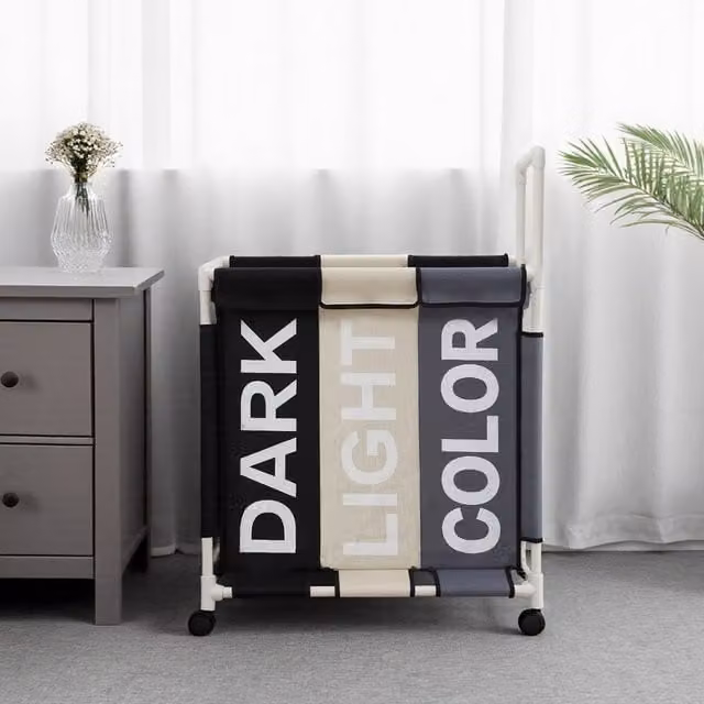 Lifeideas 3-Section Laundry Sorter Trolley with Wheels and Handles in Grey, Black and White