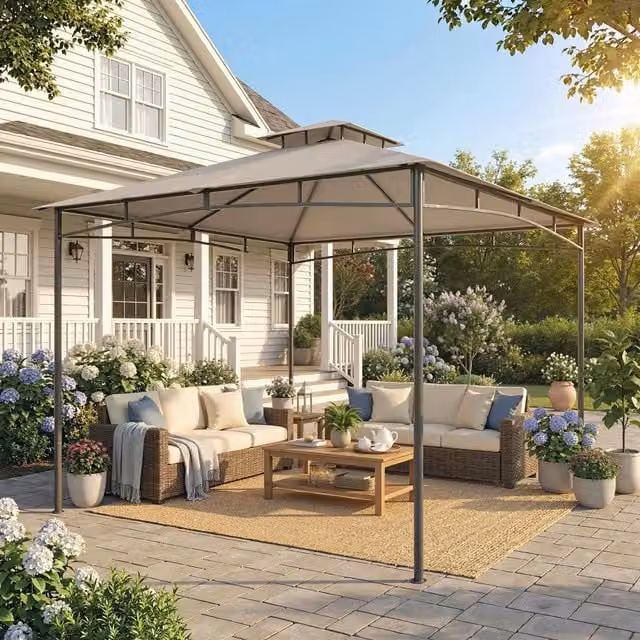 Outsunny 3 x 3 m Outdoor Garden Gazebo with 2-Tier UPF 50 Roof in Beige or Brown