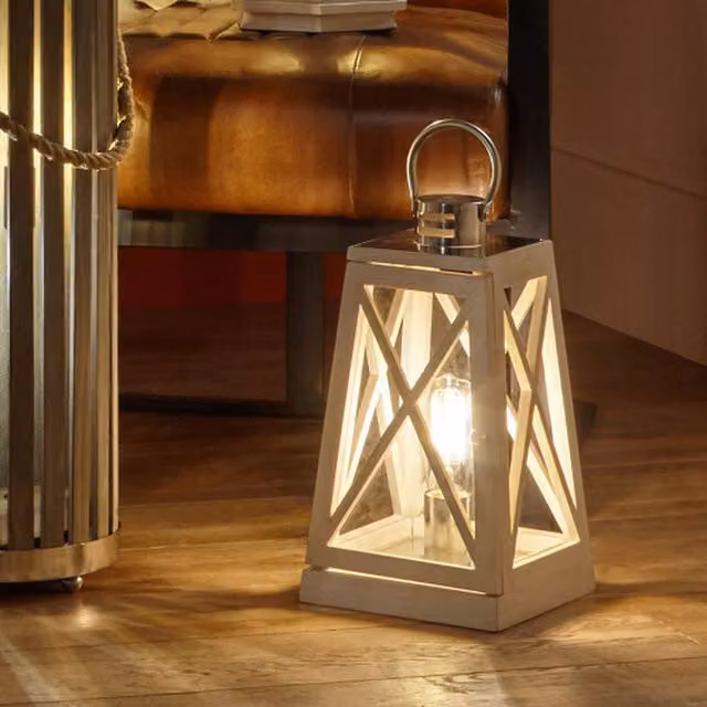 Pacific Lifestyle Maritime Lantern Table Lamp in White and Chrome