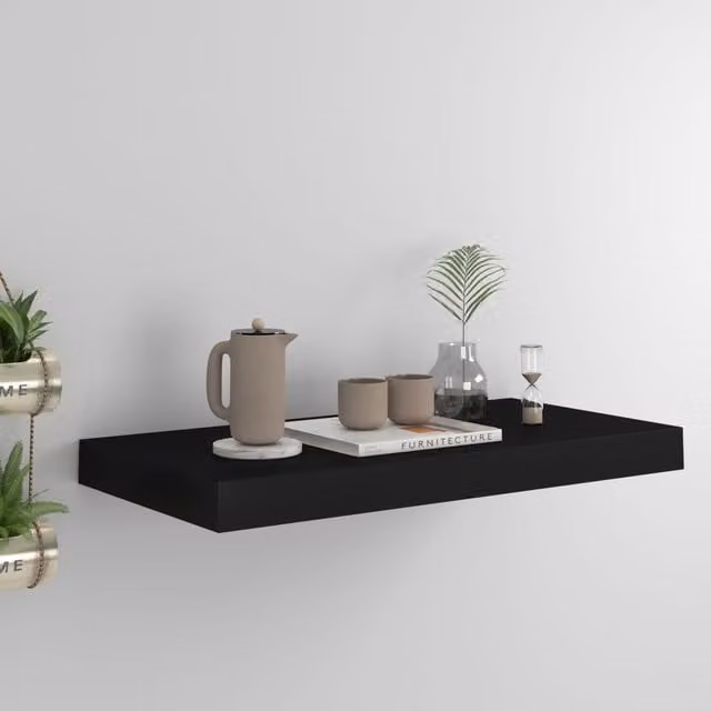 Berkfield Home Floating Wall Shelf, Black, W: 50 cm, D: 23 cm, H: 3.8 cm – 1