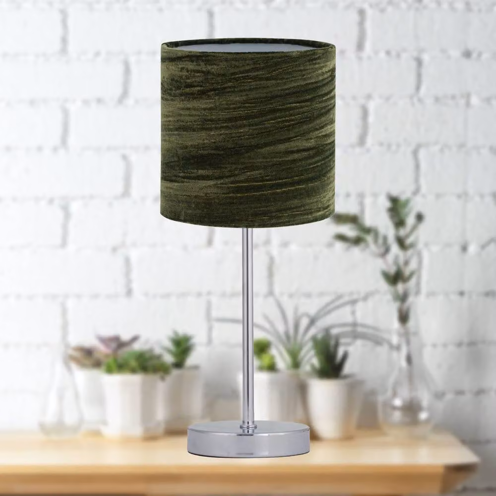 First Choice Lighting Chrome Stick Table Lamp with Green Crushed Velvet Shade – 2