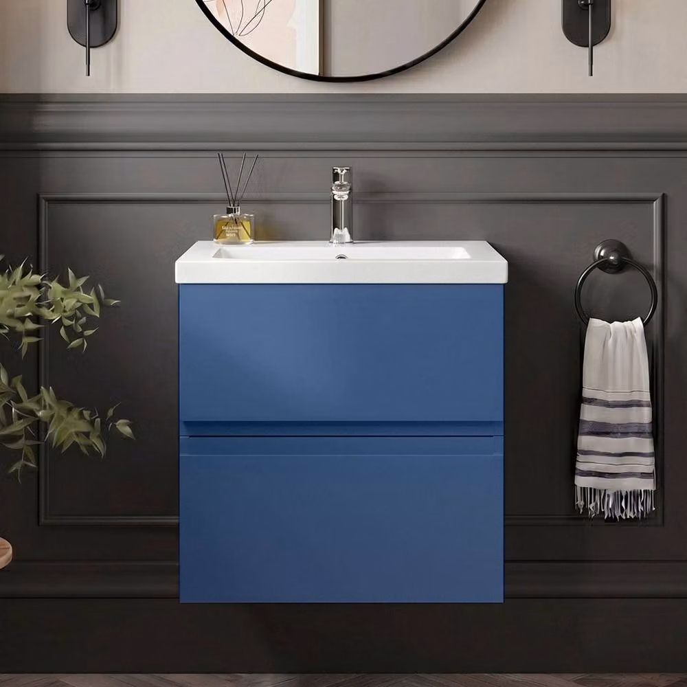 Balterley Mavesyn 2 Drawer Wall Hung Vanity Basin Unit, Blue, W: 60 cm – 2
