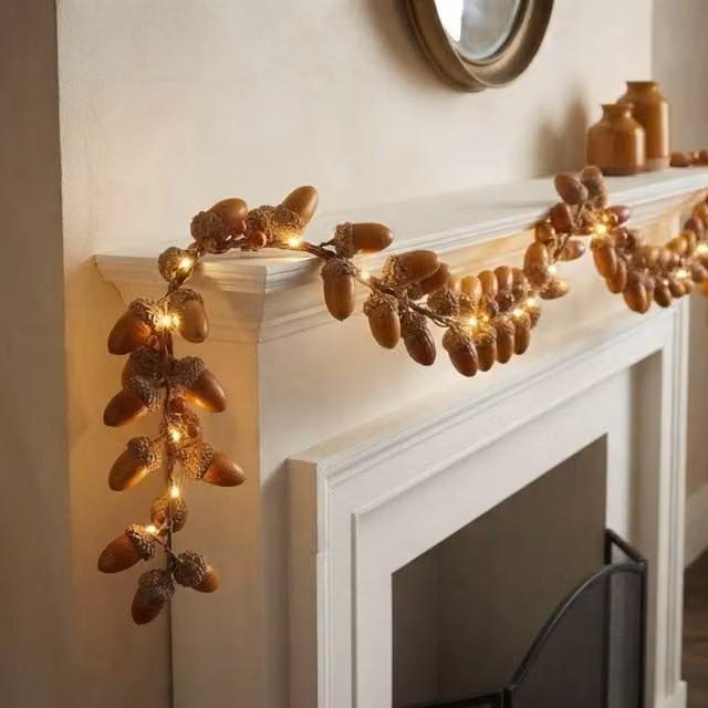 Garden Greatness Autumn Harvest LED Acorn Garland in Brown and Multicolour, Length: 1 m