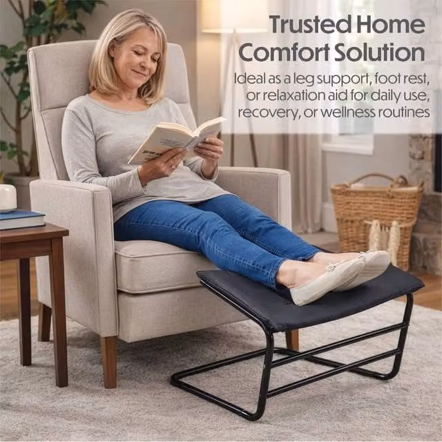 EONLION Padded Black Fabric Footstool with Metal Frame for Leg Elevation and Comfort