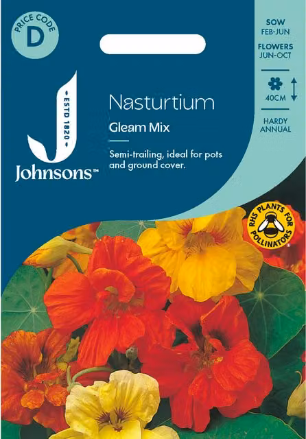 Johnsons Seeds Nasturtium Gleam Mixed Multicolour Flower Seeds