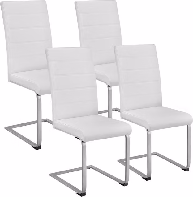 tectake Bettina Set of 4 Dining Chairs in White Synthetic Leather with Metal Cantilever Base