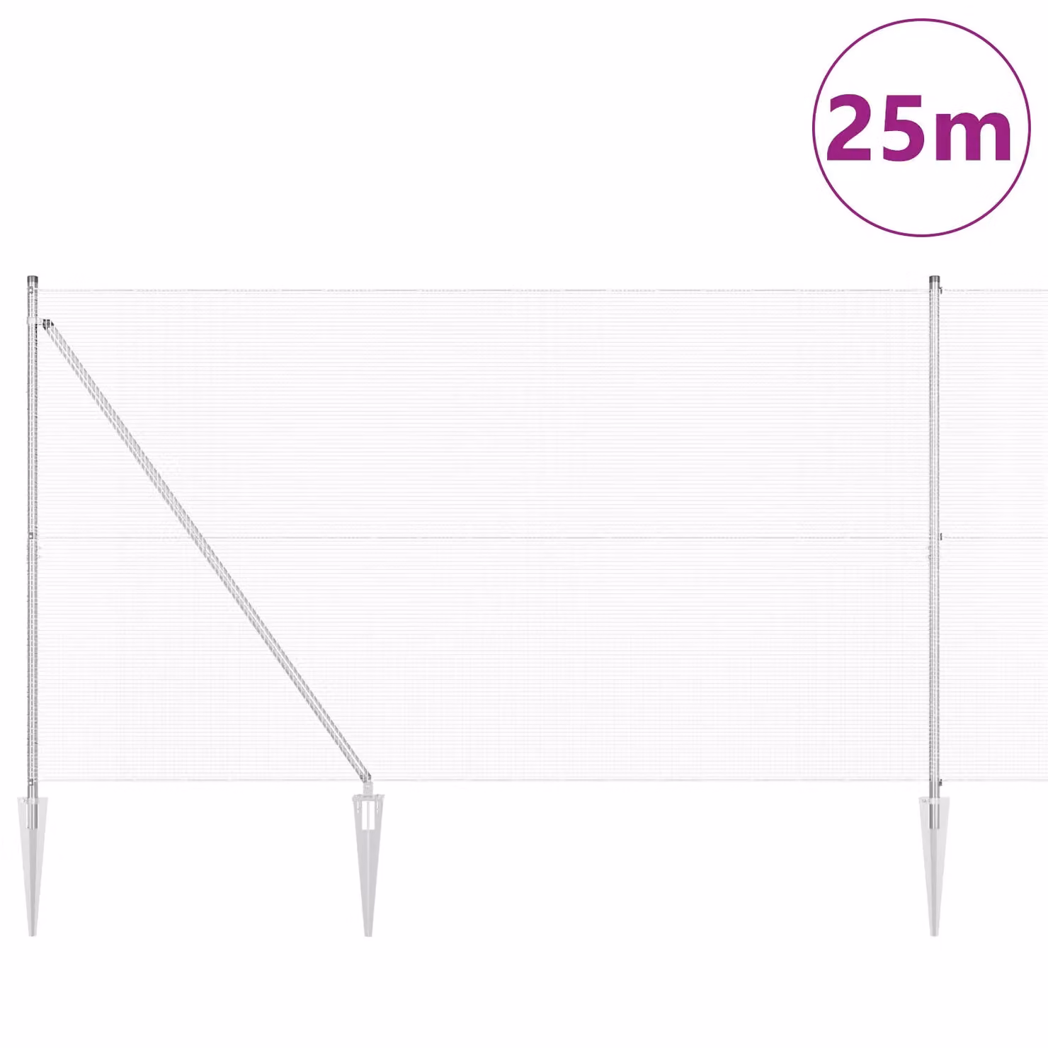 Berkfield Home Galvanised Steel Welded Wire Fence with 13 Spike Posts in Silver, 1.6 x 25 m – 2