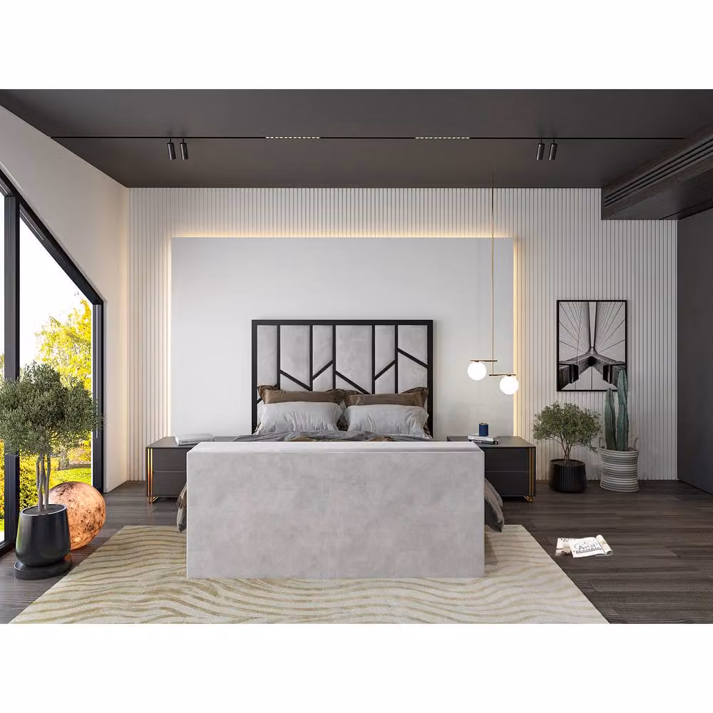 KDMD Sherlock Luxe Silver Upholstered Television Bed Frame, King Size – 2