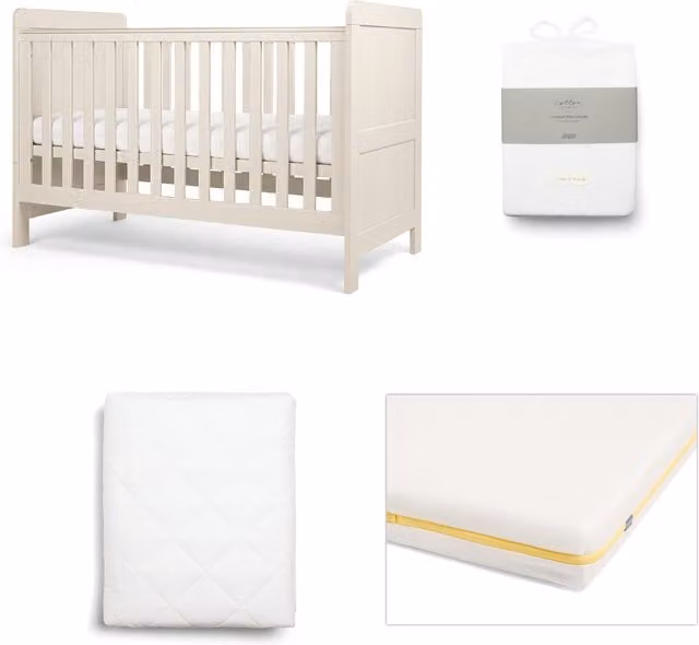 Mamas & Papas Atlas Cotbed Starter Bundle with Pocket Spring Mattress and Sheets in Stone