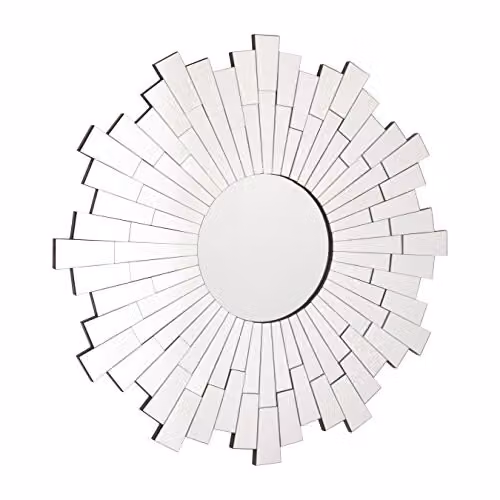Premier Housewares Round Geometric Glass and Metal Wall Mirror in Silver – 2