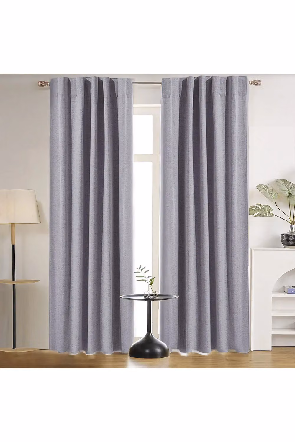 Garden Sanctuary Grey Faux Linen Blackout Curtains with Back Tab and Pole Pocket, W: 168 cm, H: 229 cm – 2