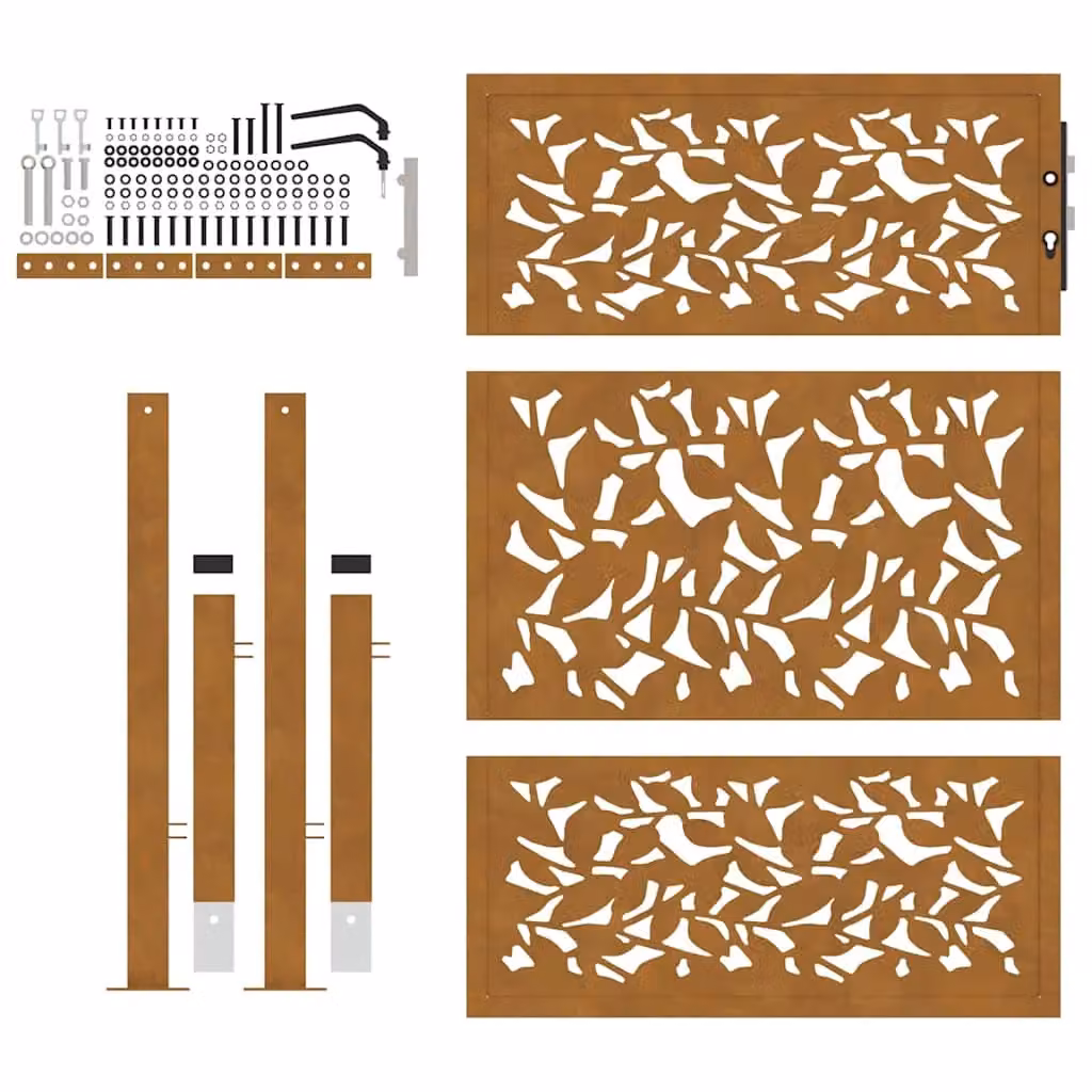 Berkfield Brown Weathering Steel Garden Gate with Leaf Design, W: 105 cm, H: 130 cm – 3