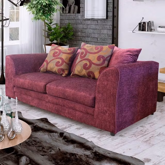 Dynasty Chenille Fabric 3 Seater Sofa in Purple