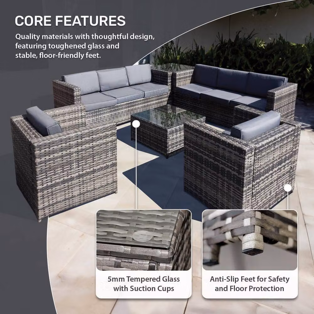 Oseasons Malta 8 Seat L-Shape Rattan Corner Garden Set in Walnut Grey and Brown – 3