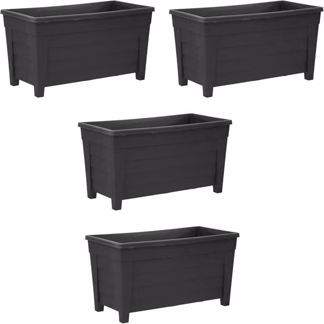 Havendro Set of 4 Large Black Plastic Garden Planters and Flower Pots, 55 cm