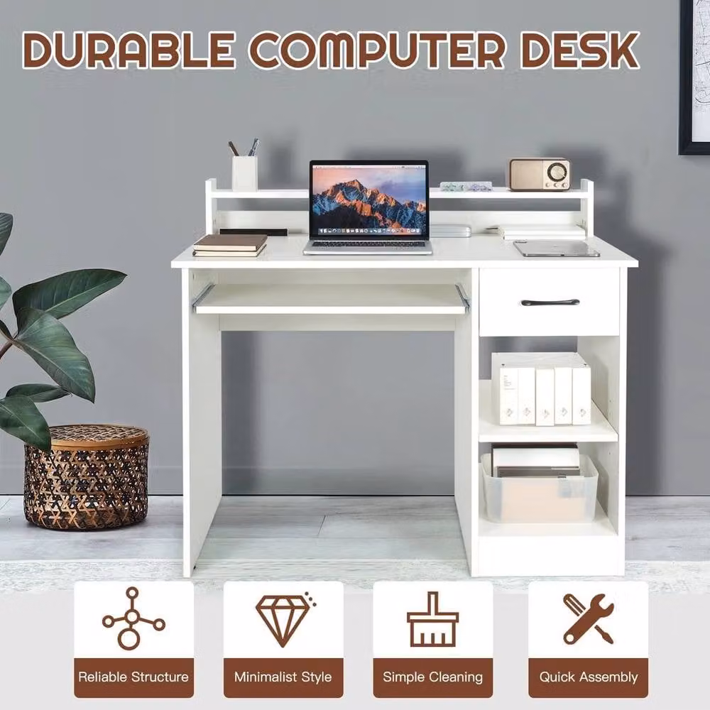 NESTLUNE White Modern Writing Desk for Home Office, W/D/H: 100 x 100 x 100 cm – 4