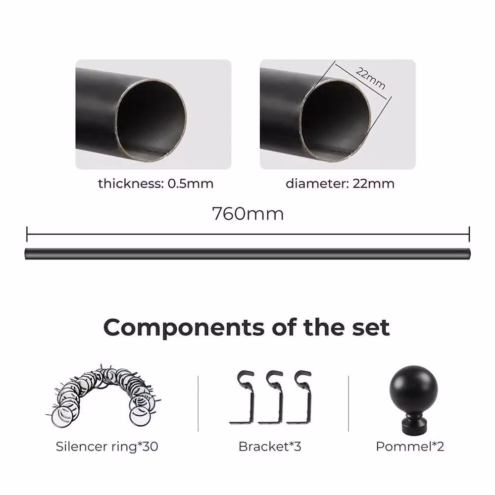 Kelvenix Steel Quiet Rail Curtain Rod in Black, W: 1000 cm, H: 52 cm, D: 76 cm – 2