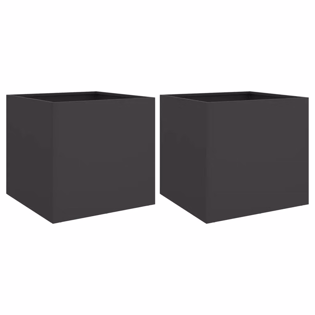 Berkfield Home Steel Planter Tub Set, Black, W: 42 cm, D: 40 cm, H: 39 cm, 2 Pieces – 2