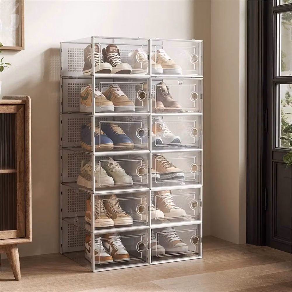 FLAVORA Set of 12 White and Transparent Foldable Shoe Storage Boxes with Metal Frames – 3