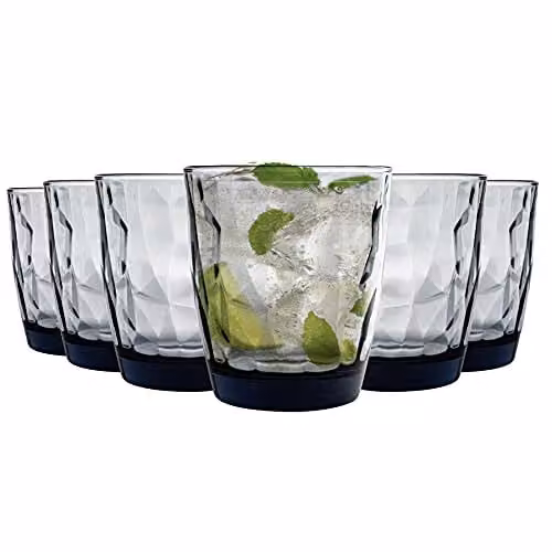 Bormioli Rocco Diamond Geometric Blue Glass Tumblers, 390ml, Pack of 12
