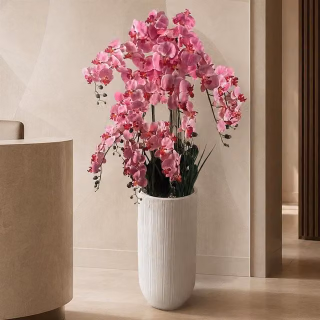 Botanik Premium Pink and Green Artificial Potted Orchid Display, Height: 150 cm