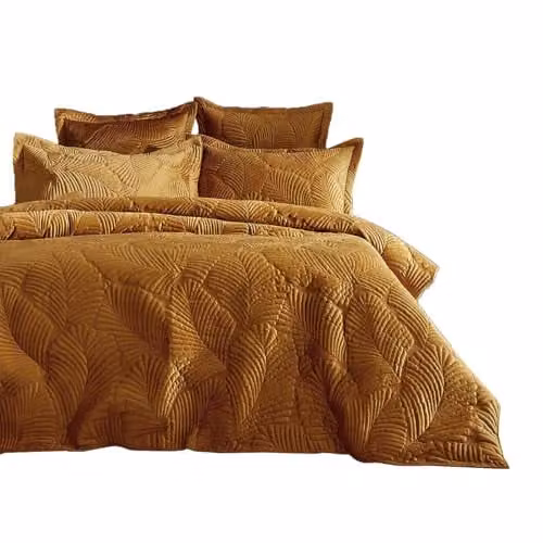 Paoletti Palmeria Quilted Velvet Pillowcase in Gold, W/D/H: 75 x 48 x 48 cm