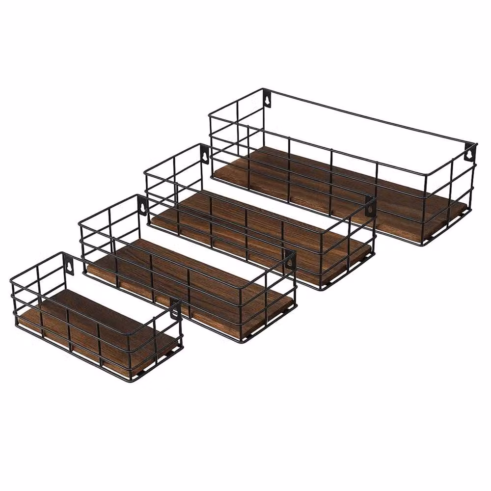 SPETLEK 4x Brown Metal Wire Wall Mounted Industrial Shelves – 3