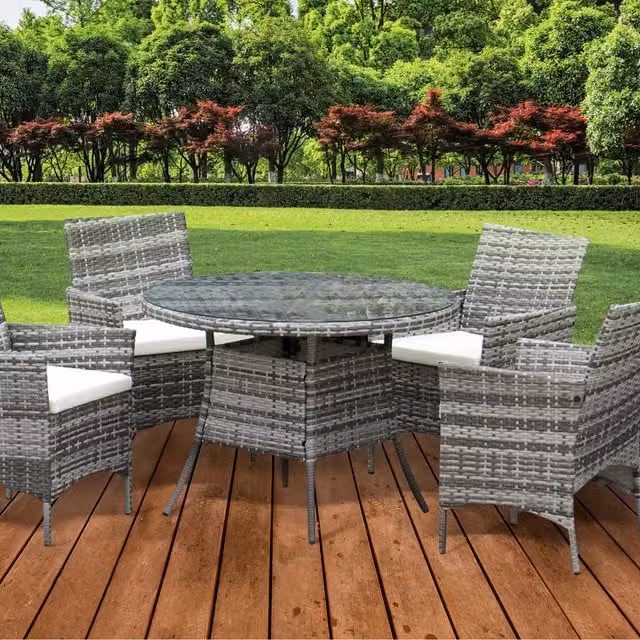 Comfy Living 5 Piece Grey Rattan Dining Garden Set with Cover