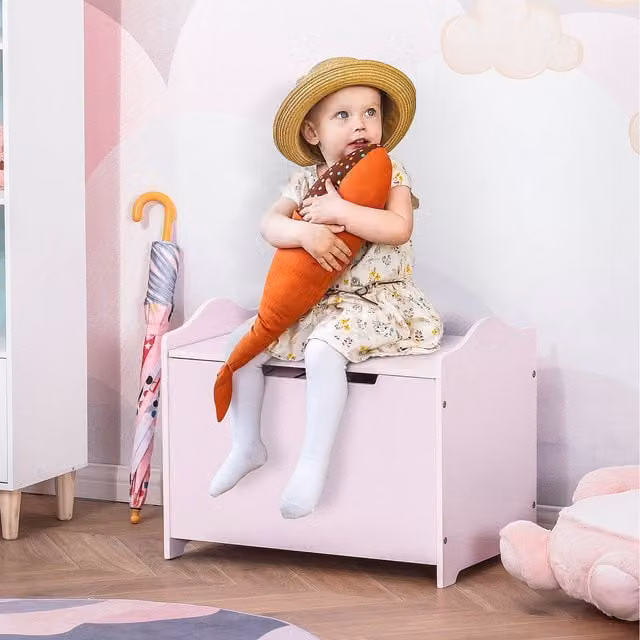 HOMCOM Pink Kids Toy Storage Box with Soft Close Lid, W: 40 cm, D: 40 cm, H: 60 cm