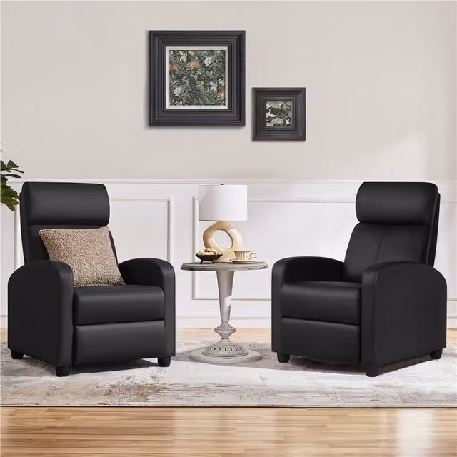 Yaheetech Modern Black PU Leather and Bouclé Upholstered Recliner Armchair with Armrests