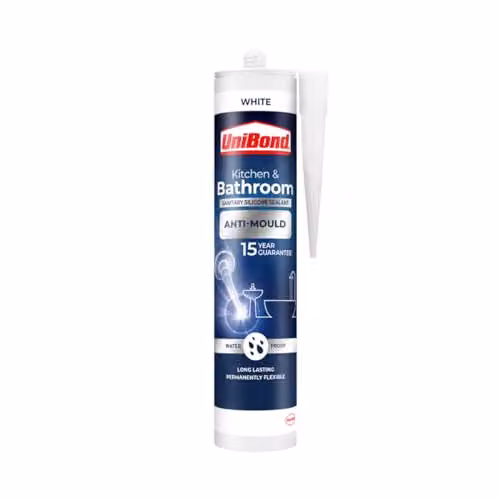 UniBond Anti-Mould Waterproof White Silicone Sealant, 2 x 274g Cartridges – 1
