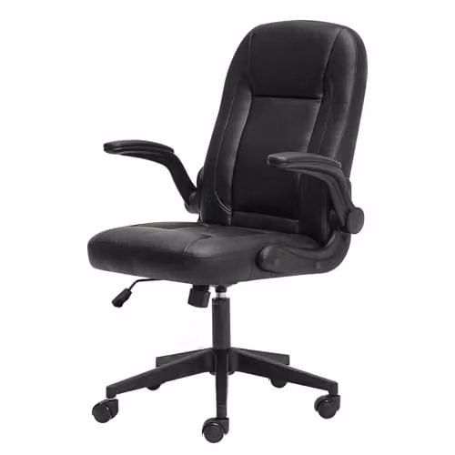 Levede Ergonomic Executive Office Chair in Black with Synthetic Leather and Flip-Up Armrests