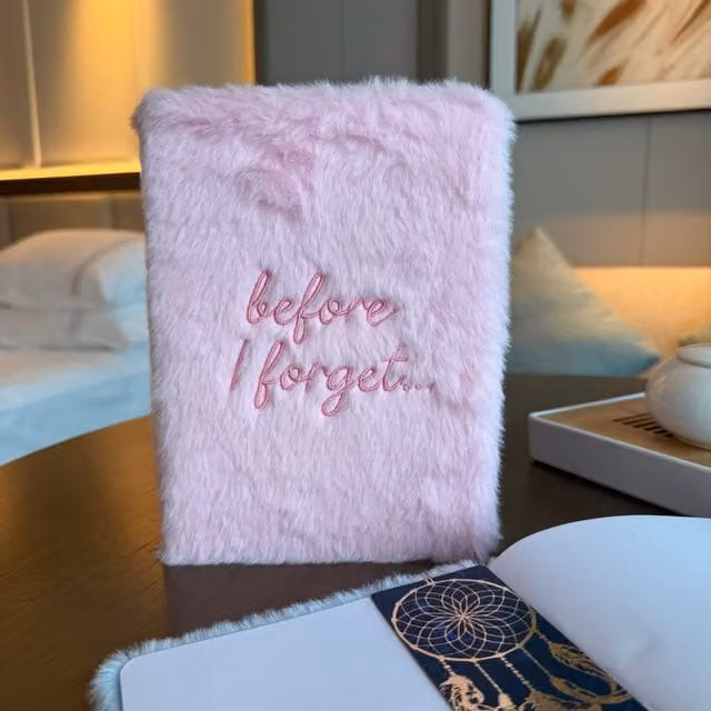 KDMK Dream Journal Notebook with Pink Faux Fur Softcover and Lined Paper