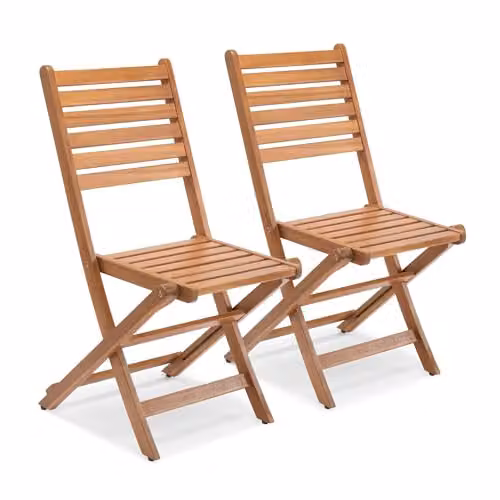 VonHaus Cannes Set of 2 Acacia Hardwood Folding Garden Chairs in Brown, W/D/H: 46.6 x 59.0 x 90.0 cm