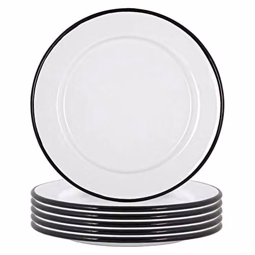 Argon Tableware Enamel Side Plates, Set of 6, Black and White, Diameter: 20 cm – 1