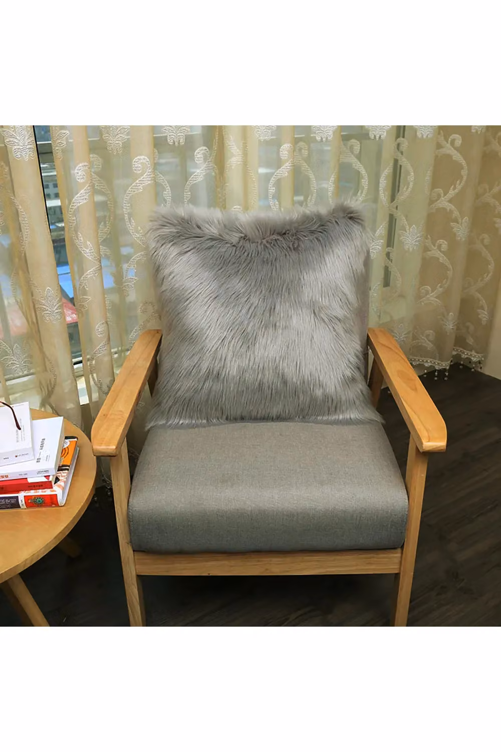 Living and Home Grey Fluffy Faux Wool Square Cushion Cover, W/D/H: 45 x 45 x 45 cm – 3