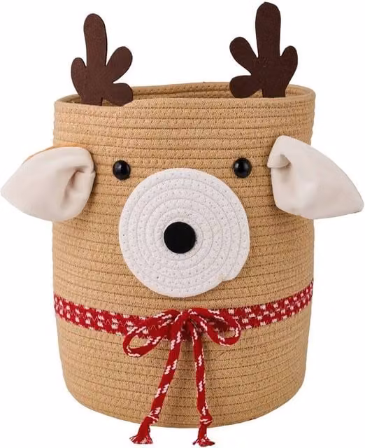 Living and Home Christmas Reindeer Woven Rattan Storage Basket in Brown